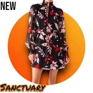 Sanctuary Mood Setter Floral Print Mock Neck Long Sleeve Mini Dress
